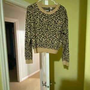 Divided Leopard Print Crew Neck Sweater - Tan and Black